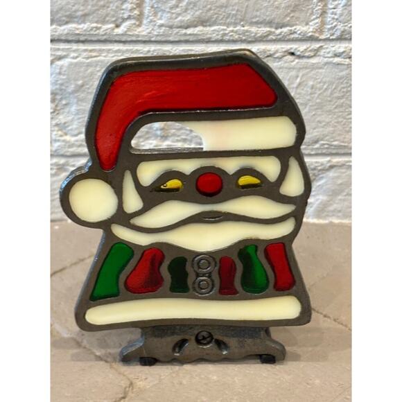 Vintage Christmas Tealight Candle Holder Santa Claus Stained Glass - Picture 5 of 9
